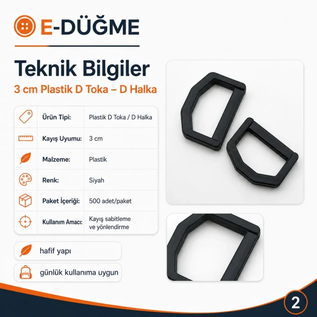 3 cm / 1.18 in Black Plastic D Ring for Bag and Accessory Production