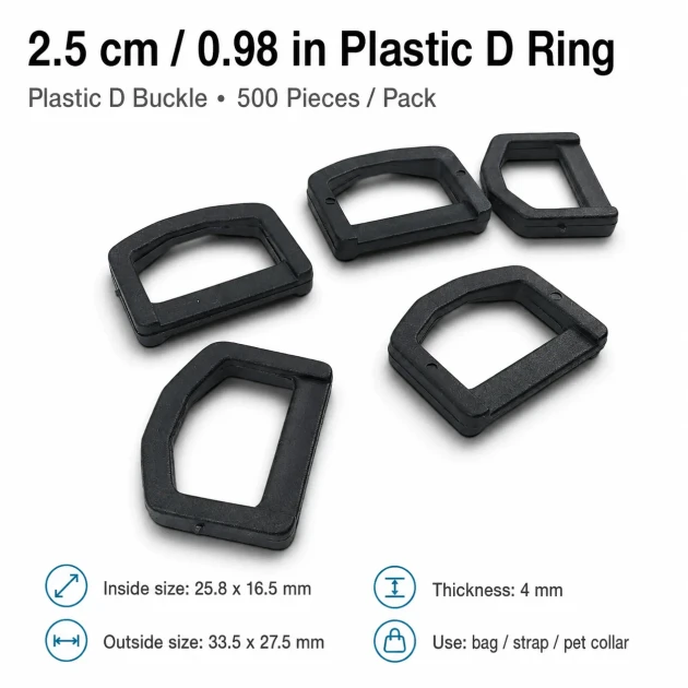 2.5 cm Plastic D Ring Buckle - Lightweight and Durable Accessory for Bags and Textiles
