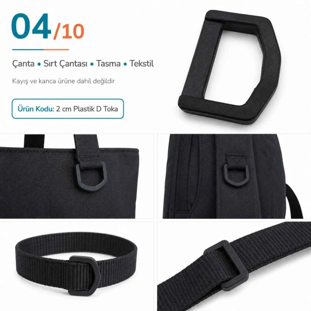 20 mm / 0.787 in Plastic D-Ring for bag straps, backpacks, and crafts