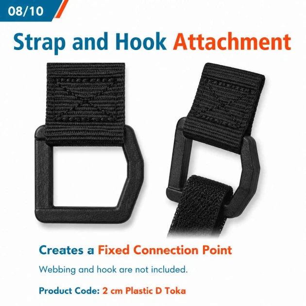 20 mm / 0.787 in Plastic D-Ring for bag straps, backpacks, and crafts