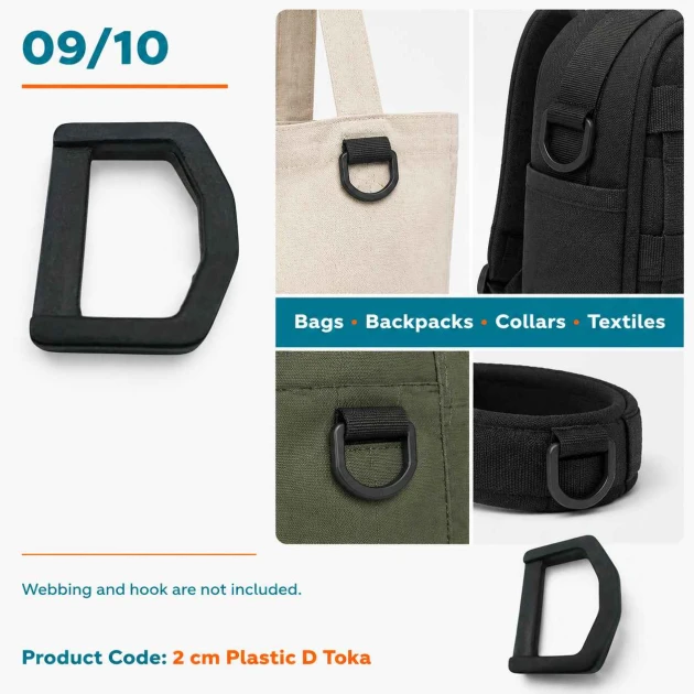 20 mm / 0.787 in Plastic D-Ring for bag straps, backpacks, and crafts