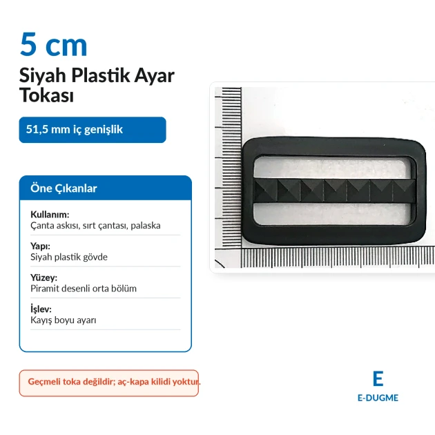 5 cm / 2 in Rectangular Pyramid Pattern Plastic Strap Adjuster Buckle made of zamak for belts, bags, and backpacks