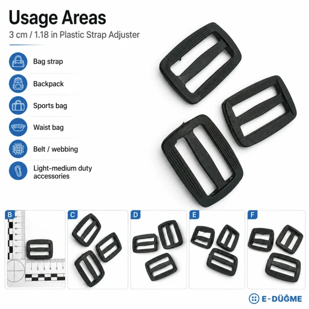 3 cm / 1.18 in Rectangular Plastic Strap Adjuster Buckle for bags and outdoor gear