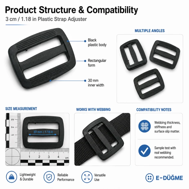 3 cm / 1.18 in Rectangular Plastic Strap Adjuster Buckle for bags and outdoor gear