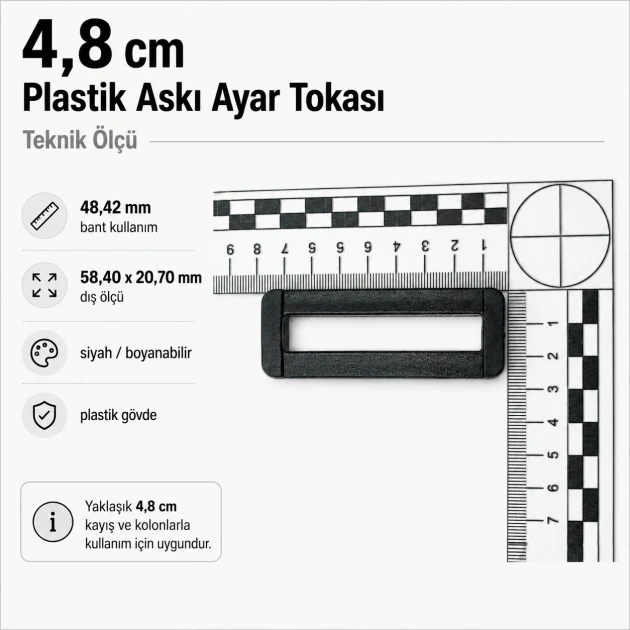 4.8 cm / 1.91 in Rectangular Plastic Strap Adjuster Buckle for bags and outdoor accessories