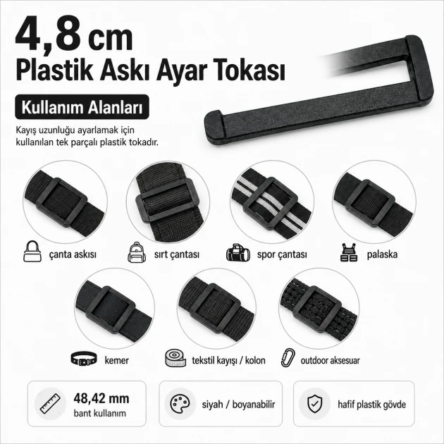 4.8 cm / 1.91 in Rectangular Plastic Strap Adjuster Buckle for bags and outdoor accessories