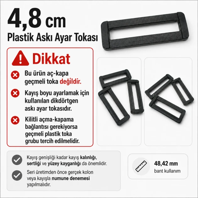 4.8 cm / 1.91 in Rectangular Plastic Strap Adjuster Buckle for bags and outdoor accessories