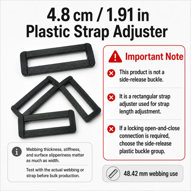 4.8 cm / 1.91 in Rectangular Plastic Strap Adjuster Buckle for bags and outdoor accessories