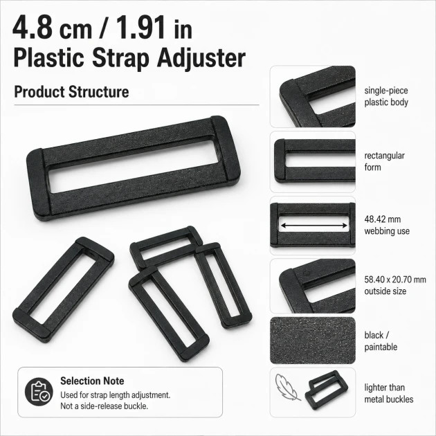 4.8 cm / 1.91 in Rectangular Plastic Strap Adjuster Buckle for bags and outdoor accessories
