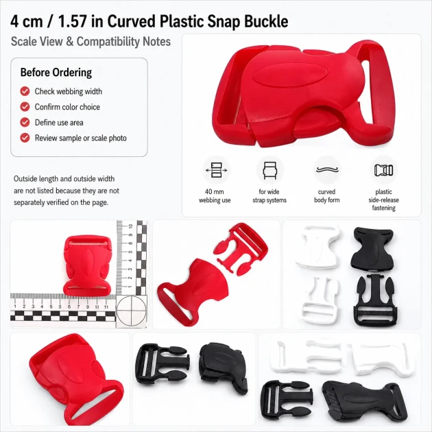 Curved Plastic Snap Buckle 4 cm / 1.57 in for belts, model AL04010
