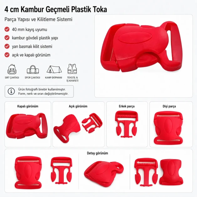 Curved Plastic Snap Buckle 4 cm / 1.57 in for belts, model AL04010