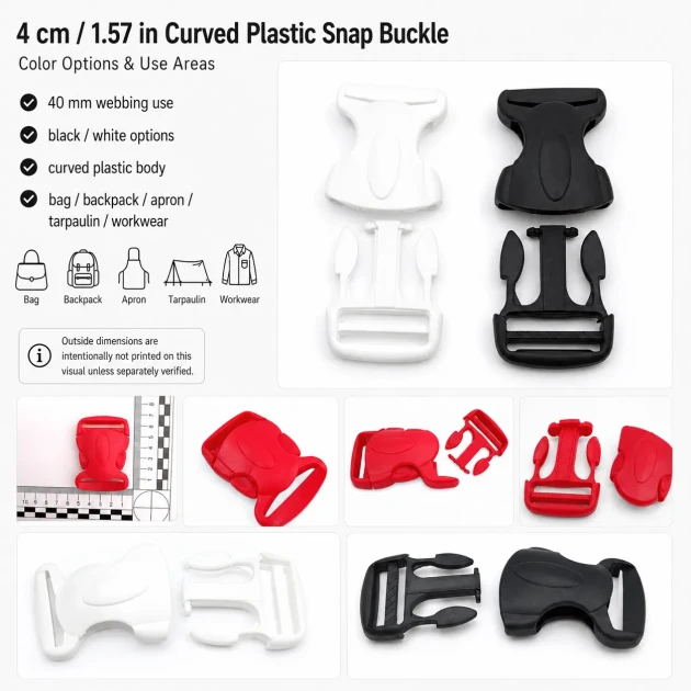 Curved Plastic Snap Buckle 4 cm / 1.57 in for belts, model AL04010