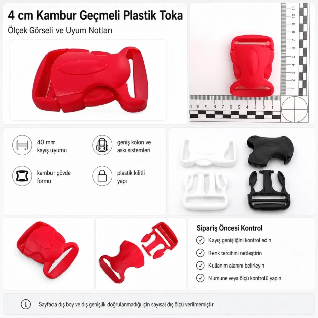 Curved Plastic Snap Buckle 4 cm / 1.57 in for belts, model AL04010