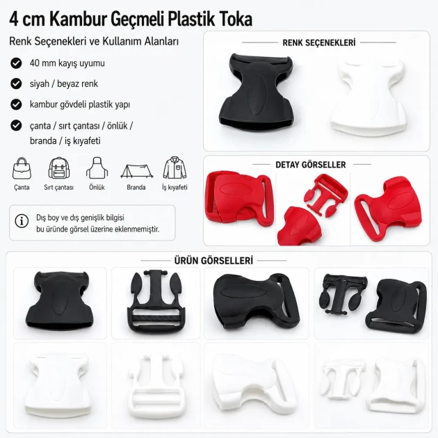 Curved Plastic Snap Buckle 4 cm / 1.57 in for belts, model AL04010