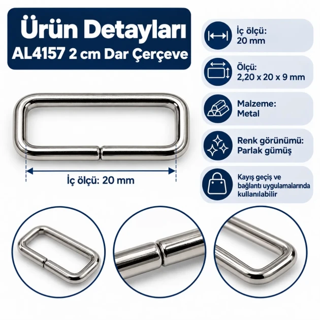 20 mm narrow rectangular bag strap hardware frame