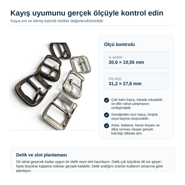Metal Dilli Kemer Tokası - İnce Kemer, Çanta ve Ayakkabı Kayışları İçin T0037, 19mm x 24mm, metal malzeme