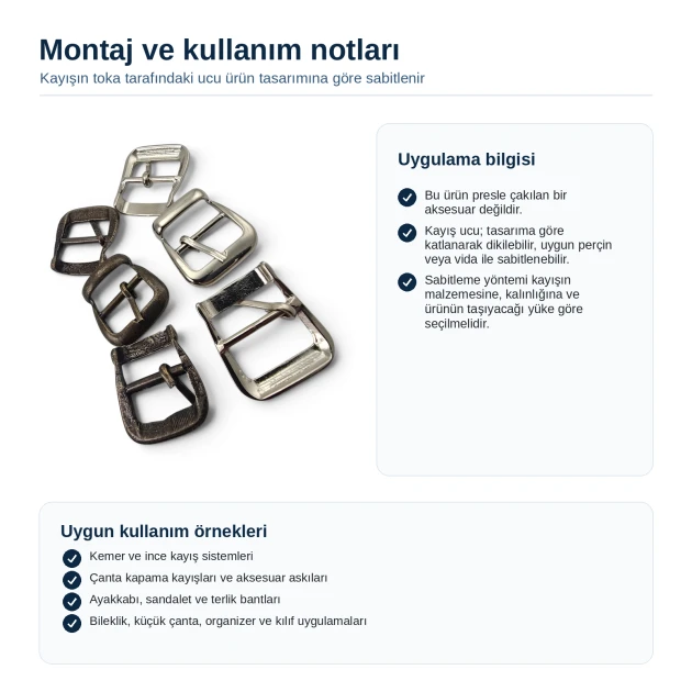 Metal Dilli Kemer Tokası - İnce Kemer, Çanta ve Ayakkabı Kayışları İçin T0037, 19mm x 24mm, metal malzeme