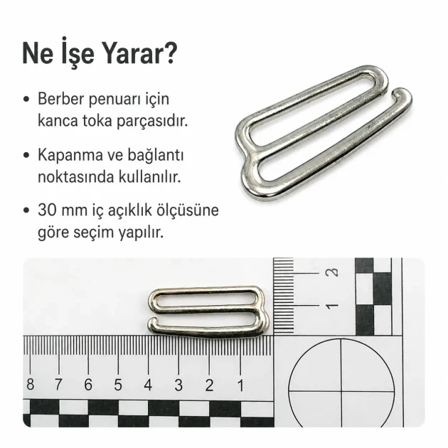 3 cm / 1.18 in Hook Buckle for Barber Cape CGT004962 - Durable metal buckle designed for secure fastening of barber capes