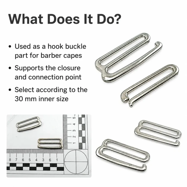 3 cm / 1.18 in Hook Buckle for Barber Cape CGT004962 - Durable metal buckle designed for secure fastening of barber capes