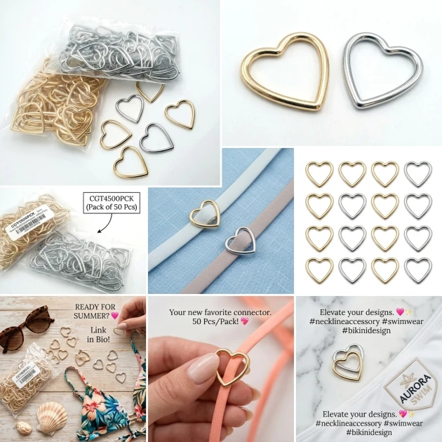 2 cm 0.8" Heart Shaped Swimsuit and Bikini Accessory - Neckline Accessory 50 Pieces/Pack CGT4500PCK