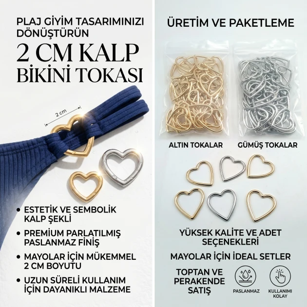 2 cm 0.8" Heart Shaped Swimsuit and Bikini Accessory - Neckline Accessory 50 Pieces/Pack CGT4500PCK