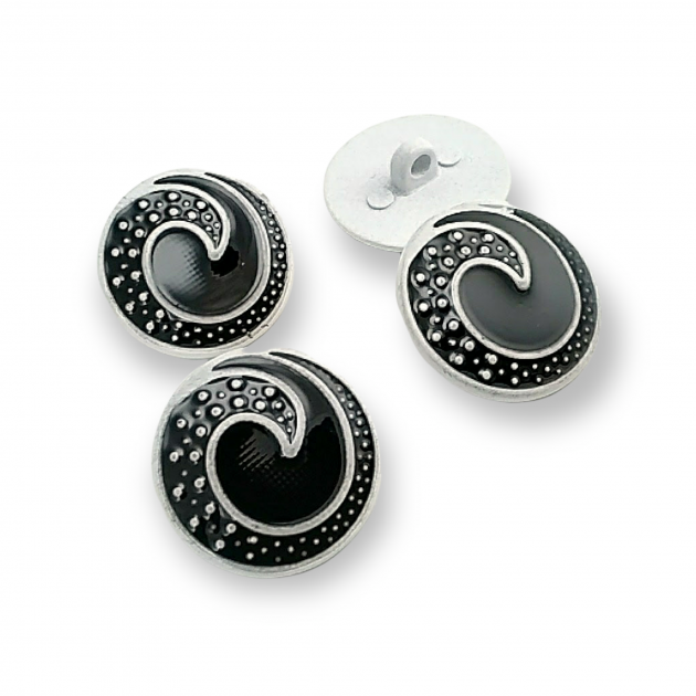 22 mm - 34 L Enameled Jacket and Cardigan Button Black and White Enameled Button E 1679 SB
