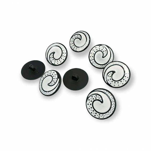22 mm - 34 L Enameled Jacket and Cardigan Button Black and White Enameled Button E 1679 SB