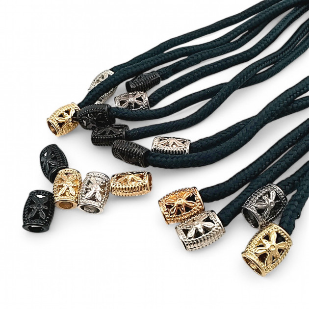 Flower Patterned Metal Cord End 5 mm Cord Entry Aesthetic Design E 1319