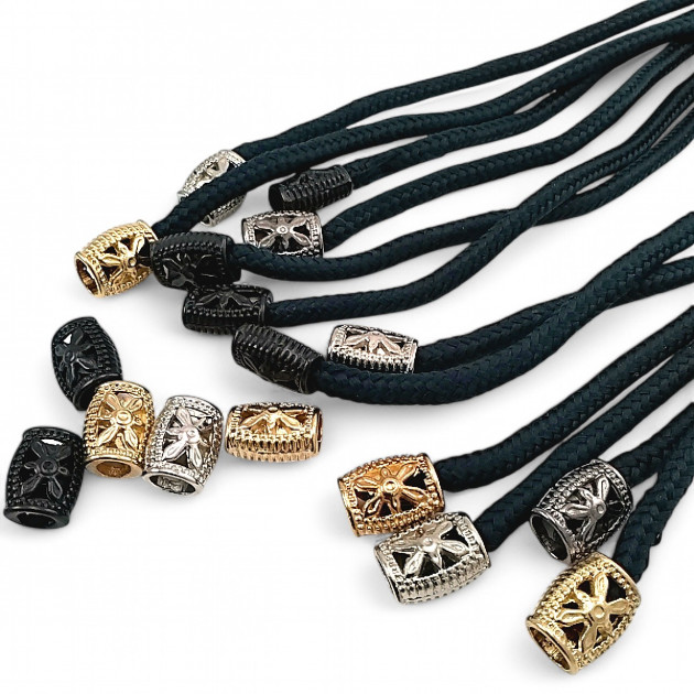 Flower Patterned Metal Cord End 5 mm Cord Entry Aesthetic Design E 1319