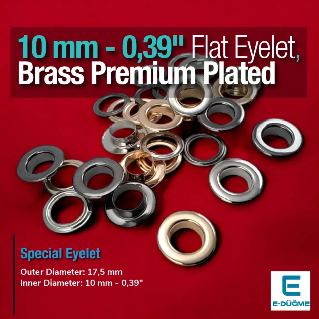 10 mm Flat Eyelet Brass 0,39" Premium Quality EPR0024