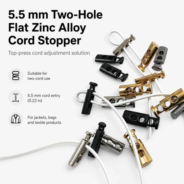 5,5 mm iki delikli üstten basmalı yassı zamak metal stoper E 214, dayanıklı ve estetik bağlantı elemanı