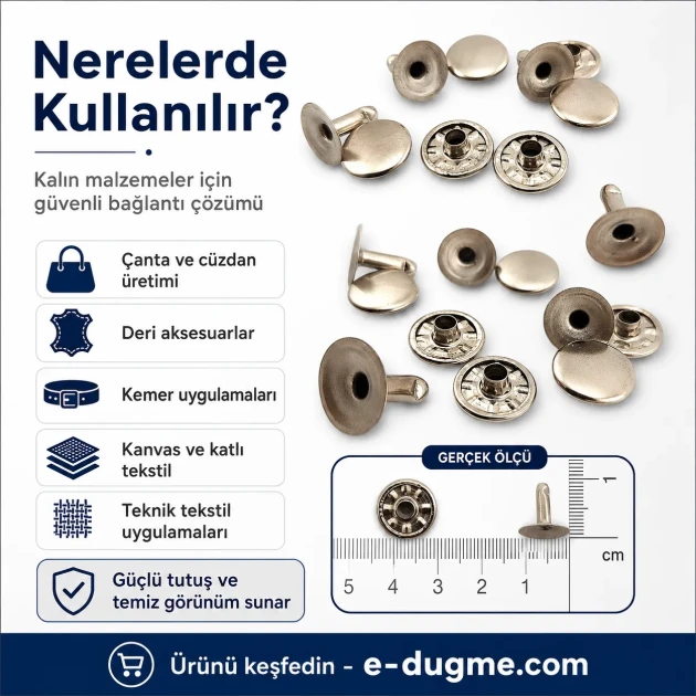 Standard Rivet 11 mm (0.43") Cap and 15 mm (0.59") Long Post Steel Rivet for heavy-duty applications, 500 pieces package