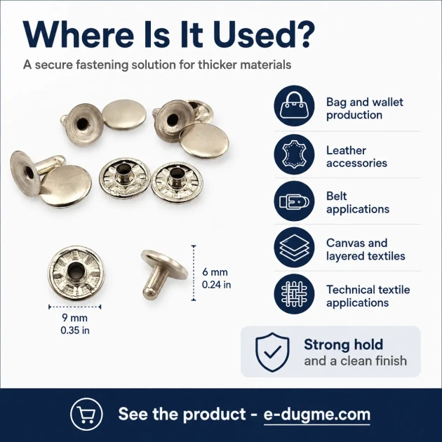 Standard Rivet 11 mm (0.43") Cap and 15 mm (0.59") Long Post Steel Rivet for heavy-duty applications, 500 pieces package