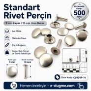 Standard Rivet 9 mm (0.35") Cap / 15 mm (0.59") Long Post Steel Rivet – 500 Pieces CS0009-15
