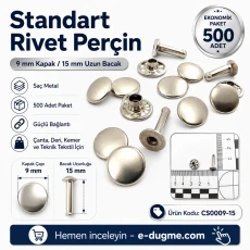 Standard Rivet 9 mm (0.35") Cap / 15 mm (0.59") Long Post Steel Rivet – 500 Pieces CS0009-15