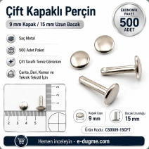 Double Cap Rivet 9 mm (0.35") Cap / 15 mm (0.59") Long Post Steel – 500 Pieces CS0009-15CFT