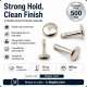Double Cap Rivet 9 mm (0.35") Cap with 15 mm (0.59") Long Post Steel for Leather and Canvas Applications