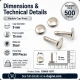 Double Cap Rivet 9 mm (0.35") Cap with 15 mm (0.59") Long Post Steel for Leather and Canvas Applications