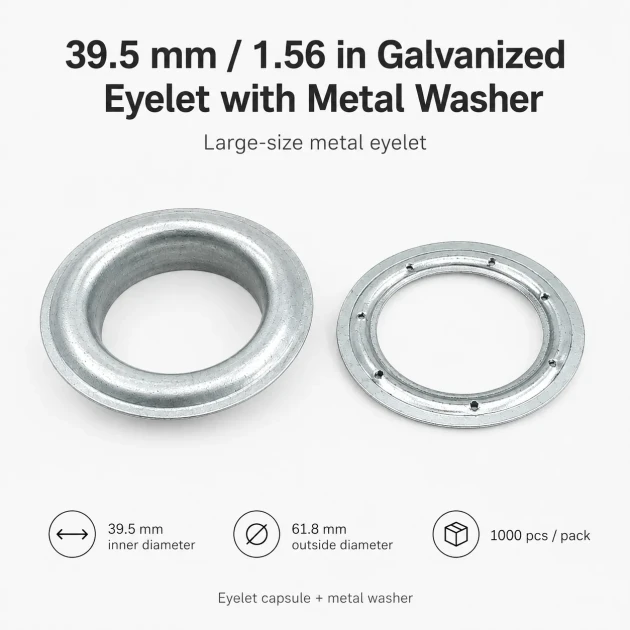Galvanized Eyelet with Metal Washer 39.5 mm / 1.56 in Inner Diameter for durable fastening in various applications