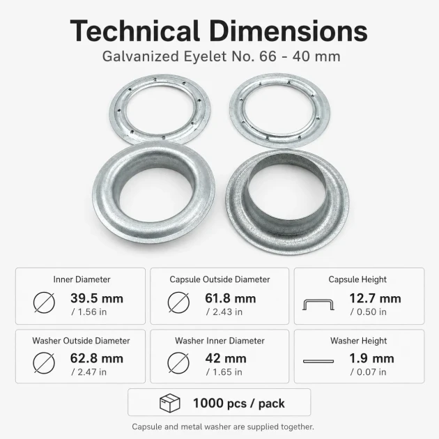 Galvanized Eyelet with Metal Washer 39.5 mm / 1.56 in Inner Diameter for durable fastening in various applications