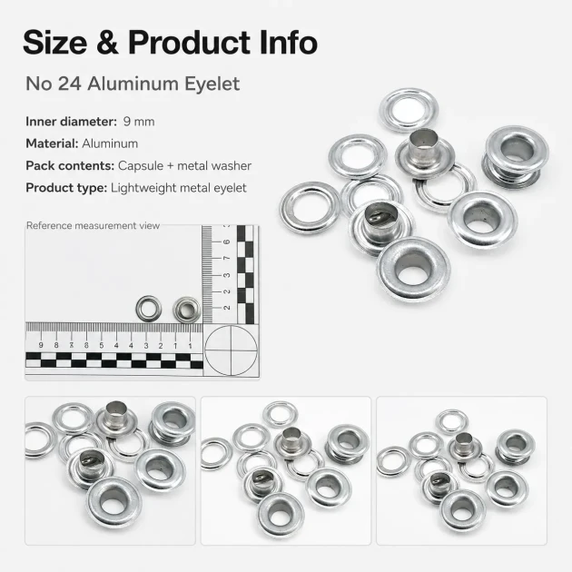 Aluminum Eyelet with 9.3 mm / 0.37 in Inner Diameter for Tarpaulin and Outdoor Applications, Durable and Rust-Resistant