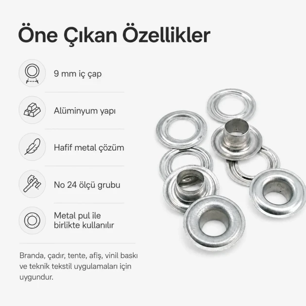 Aluminum Eyelet with 9.3 mm / 0.37 in Inner Diameter for Tarpaulin and Outdoor Applications, Durable and Rust-Resistant