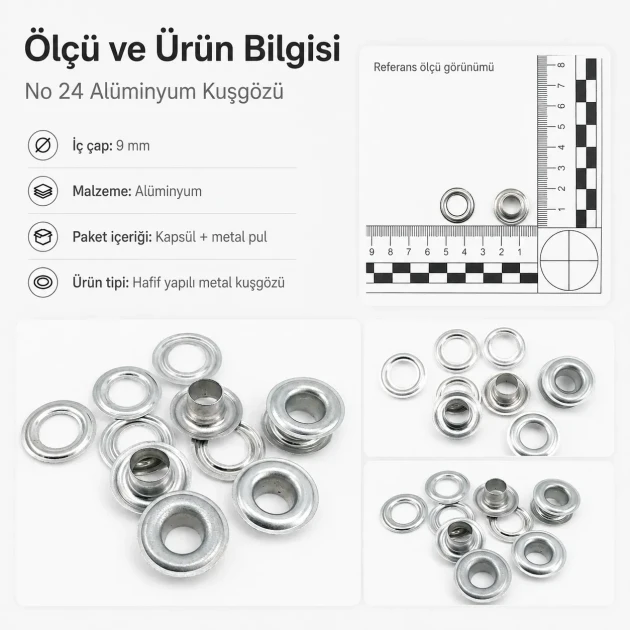 Aluminum Eyelet with 9.3 mm / 0.37 in Inner Diameter for Tarpaulin and Outdoor Applications, Durable and Rust-Resistant