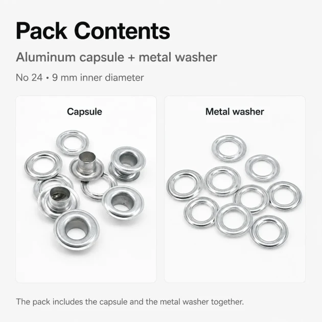Aluminum Eyelet with 9.3 mm / 0.37 in Inner Diameter for Tarpaulin and Outdoor Applications, Durable and Rust-Resistant