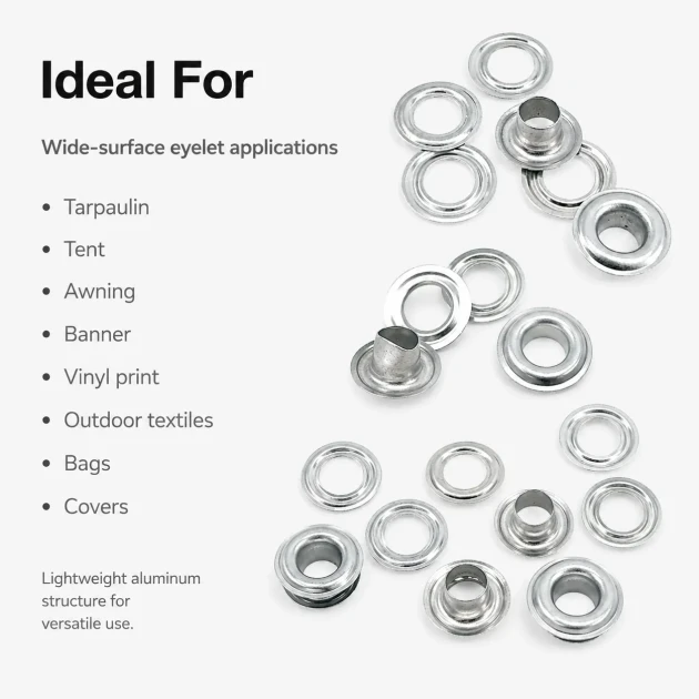 Aluminum Eyelet with 9.3 mm / 0.37 in Inner Diameter for Tarpaulin and Outdoor Applications, Durable and Rust-Resistant
