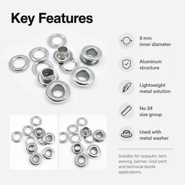 Aluminum Eyelet with 9.3 mm / 0.37 in Inner Diameter for Tarpaulin and Outdoor Applications, Durable and Rust-Resistant