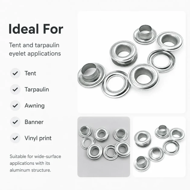 Aluminum Eyelet with 12.5 mm / 0.49 in Inner Diameter for Tarpaulin and Tent Applications, Lightweight and Rustproof for