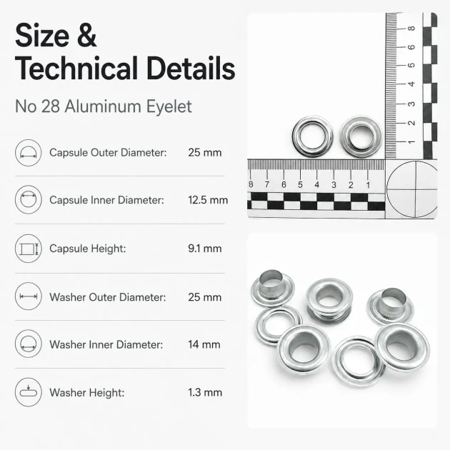 Aluminum Eyelet with 12.5 mm / 0.49 in Inner Diameter for Tarpaulin and Tent Applications, Lightweight and Rustproof for