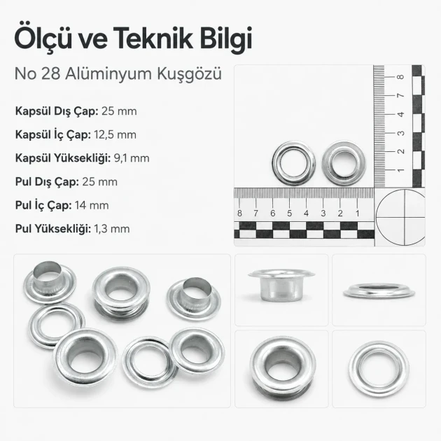 Aluminum Eyelet with 12.5 mm / 0.49 in Inner Diameter for Tarpaulin and Tent Applications, Lightweight and Rustproof for