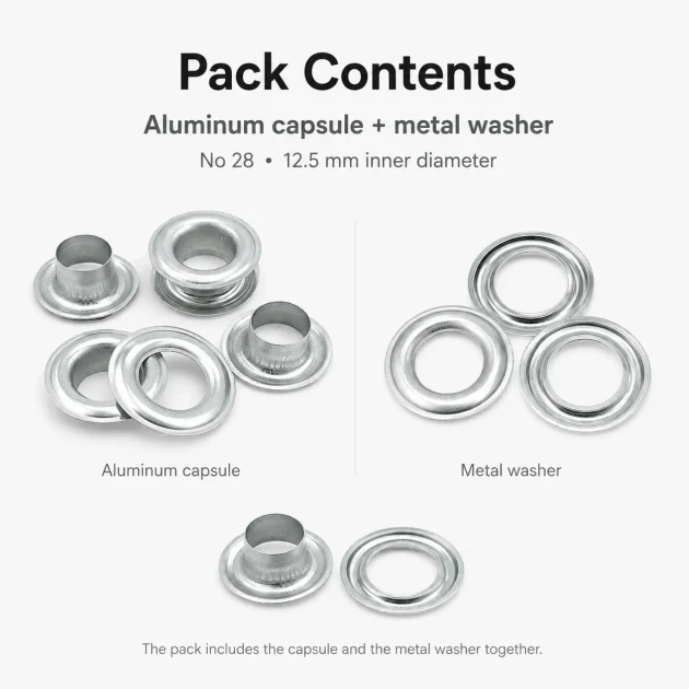 Aluminum Eyelet with 12.5 mm / 0.49 in Inner Diameter for Tarpaulin and Tent Applications, Lightweight and Rustproof for